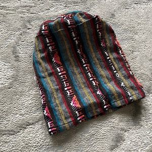 Long slouchy rainbow boho beanie hat
